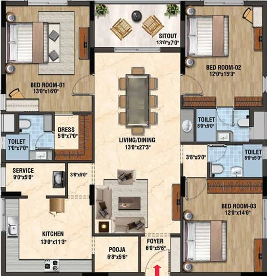 3 BHK Flat in Lifestyle Podium in T Nagar, Chennai - Image 567361