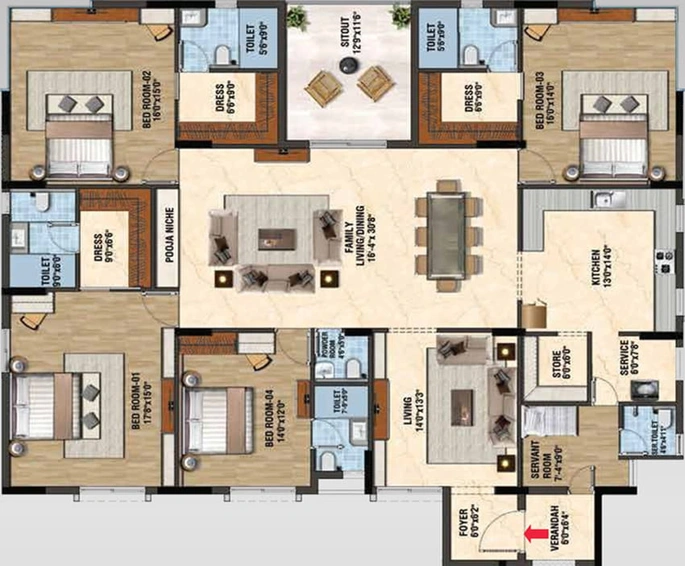 4 BHK Flat in Lifestyle Podium in T Nagar, Chennai - Image 567363
