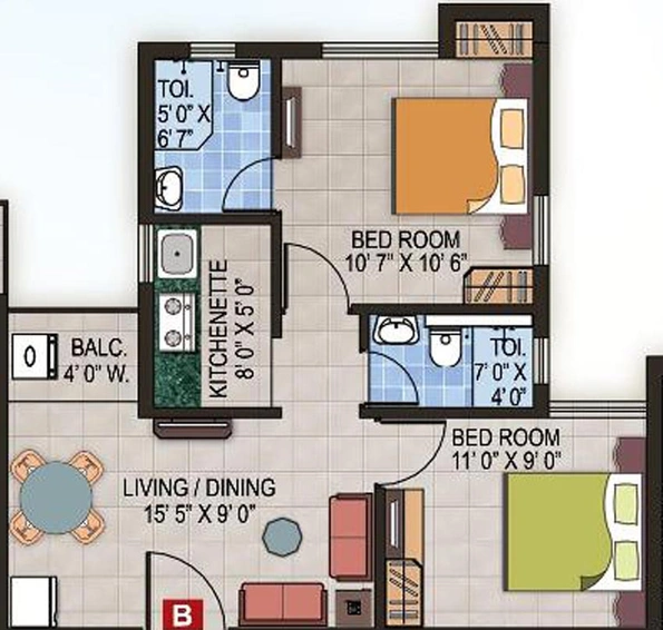 2 BHK Flat in Magnolia Fantasia in Barasat, Kolkata - Image 357470