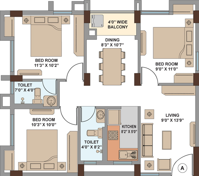 3 BHK Flat in Srijan Eternia in Madhyamgram, Kolkata - Image 360259
