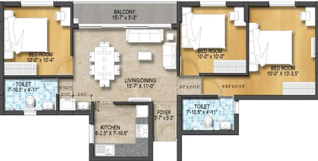 2 BHK Flat in TVS Green Enclave in Porur, Chennai - Image 353803