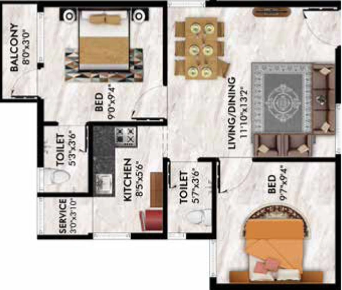2 BHK Flat in Astrum Dreamz in Thiruvallur, Chennai - Image 493922