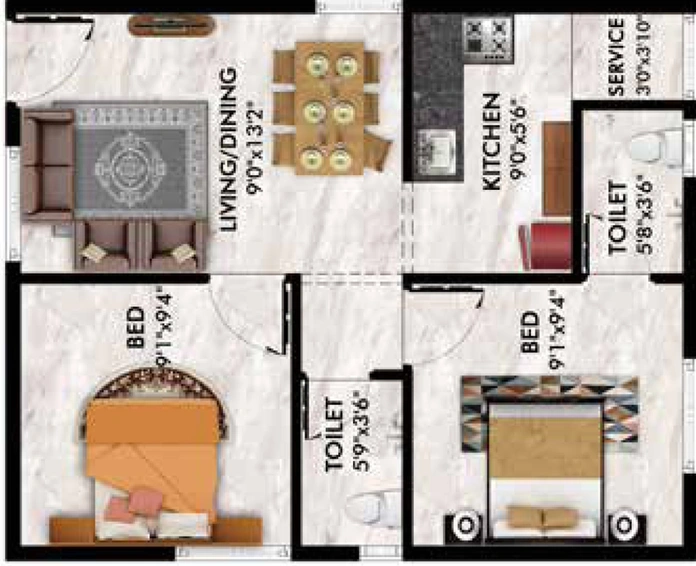 2 BHK Flat in Astrum Dreamz in Thiruvallur, Chennai - Image 493923