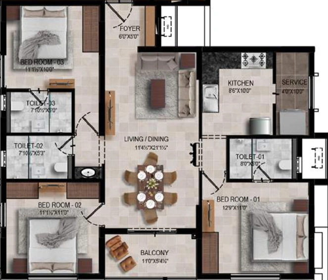 3 BHK Flat in RWD Waterfront in Kolathur, Chennai - Image 357324