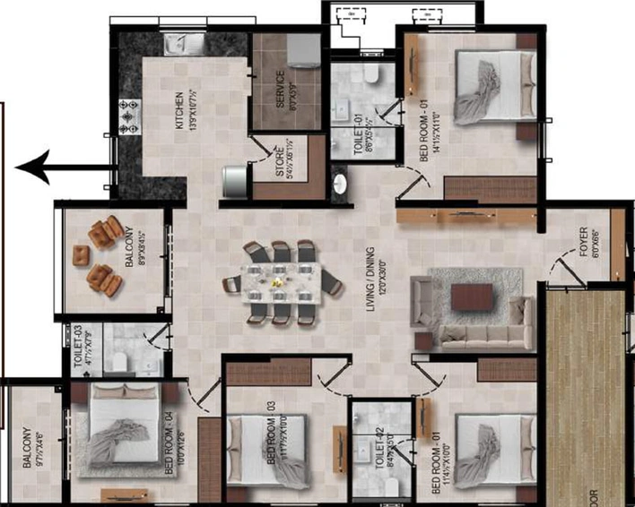 4 BHK Flat in RWD Waterfront in Kolathur, Chennai - Image 357326
