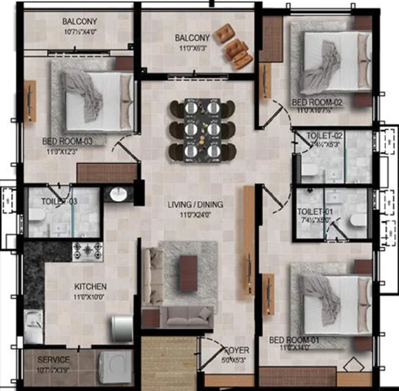 3 BHK Flat in RWD Waterfront in Kolathur, Chennai - Image 357325