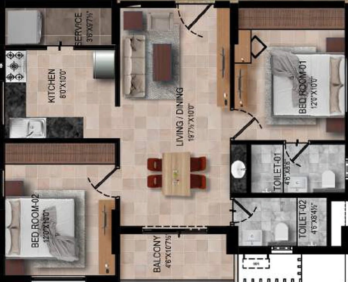 2 BHK Flat in RWD Waterfront in Kolathur, Chennai - Image 357323
