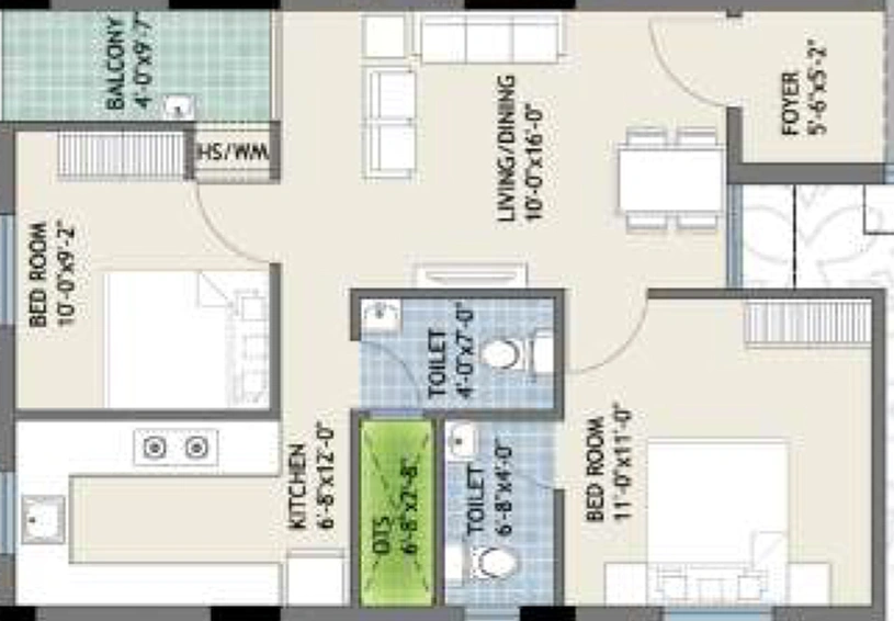 2 BHK Flat in Space Age The Rise in Kolathur, Chennai - Image 685007