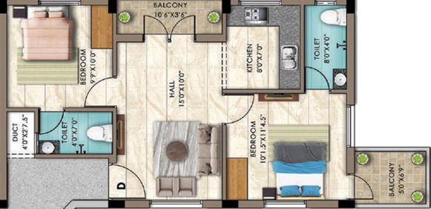 2 BHK Flat in Sri Saai Narayani Apartments in Choolaimedu, Chennai - Image 363460