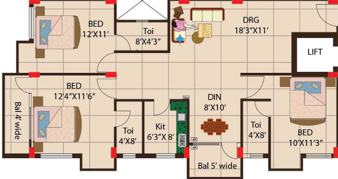 3 BHK Flat in Adharshila Nabarun in Kutchery, Ranchi - Image 502088
