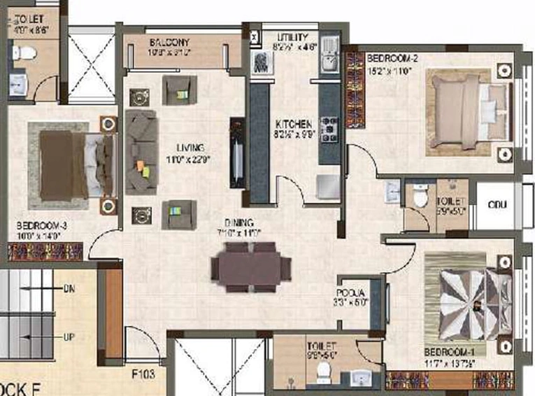 3 BHK Flat in Bhaggyam Athulya in Sholinganallur, Chennai - Image 363693