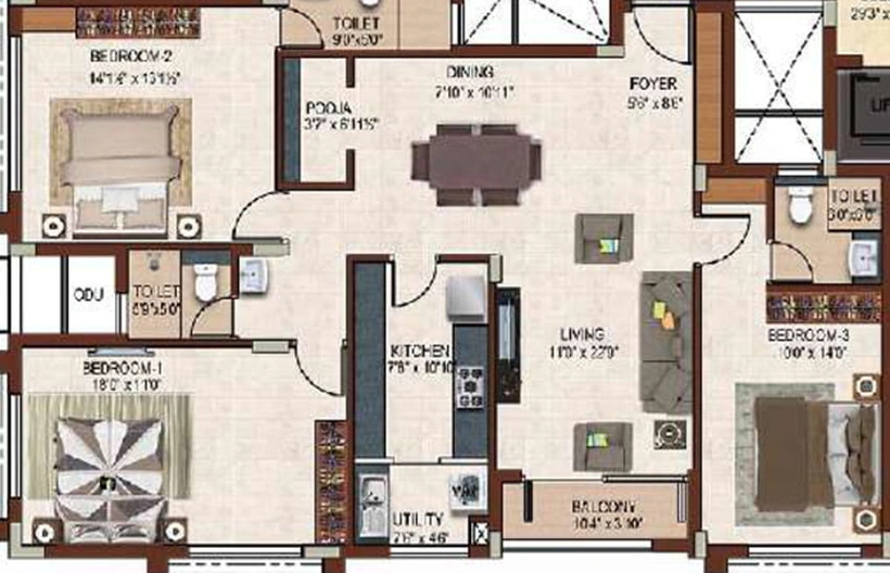 3 BHK Flat in Bhaggyam Athulya in Sholinganallur, Chennai - Image 363694