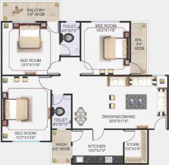 3 BHK Flat in Sheetal Dham in Hoshangabad Road, Bhopal - Image 399177