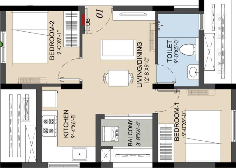2 BHK Flat in Radiance Icon in Koyambedu, Chennai - Image 356357