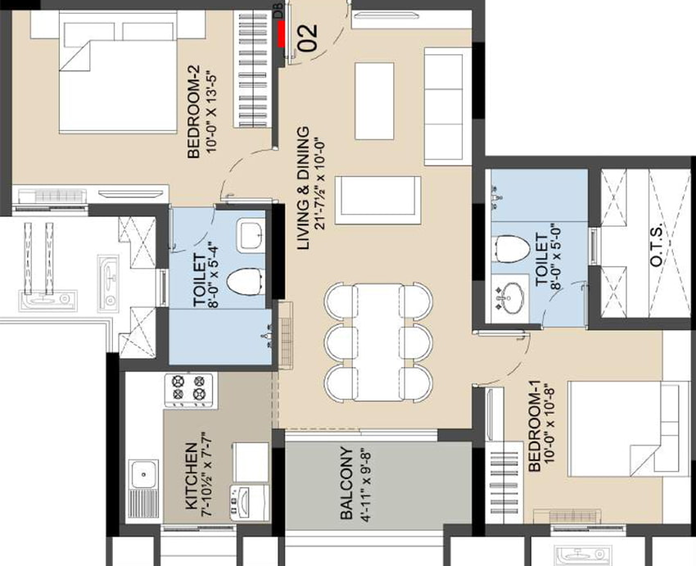 2 BHK Flat in Radiance Icon in Koyambedu, Chennai - Image 356358