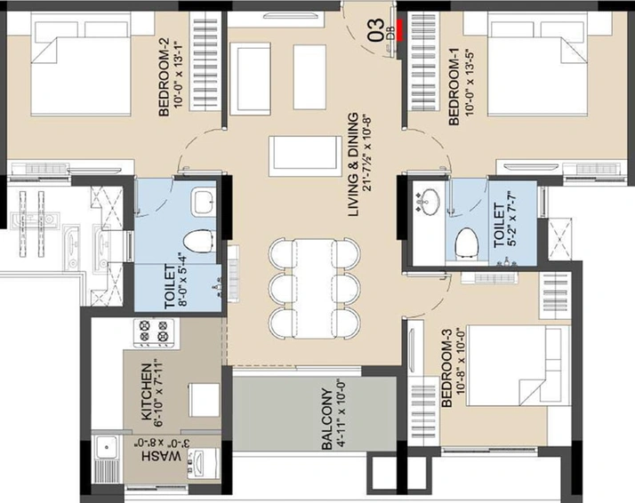 3 BHK Flat in Radiance Icon in Koyambedu, Chennai - Image 356360