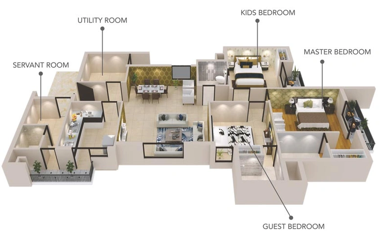 3.5 BHK Flat in Chandigarh Opera Garden in Zirakpur, Chandigarh - Image 368028