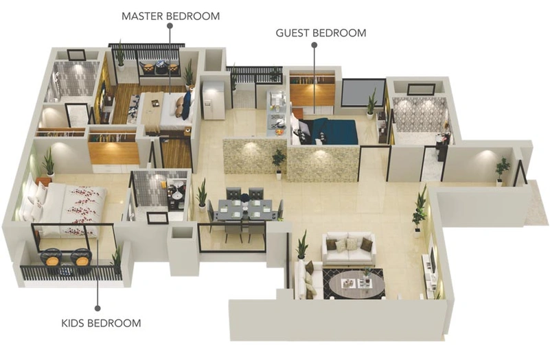 3 BHK Flat in Chandigarh Opera Garden in Zirakpur, Chandigarh - Image 368027