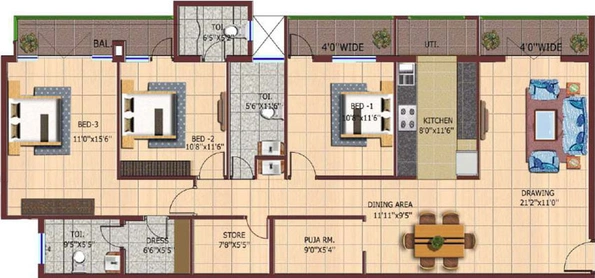 3 BHK Flat in Aryavrat British Park in Hoshangabad Road, Bhopal - Image 400402