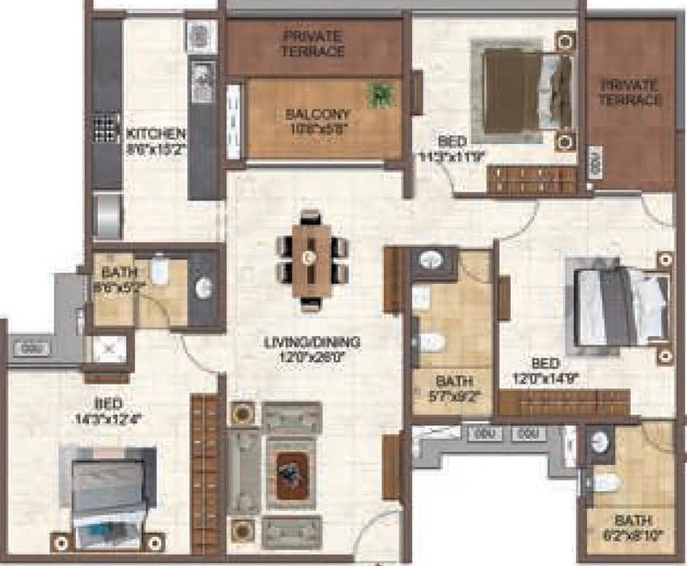 3 BHK Flat in Casagrand Primrose in Perungalathur, Chennai - Image 413617