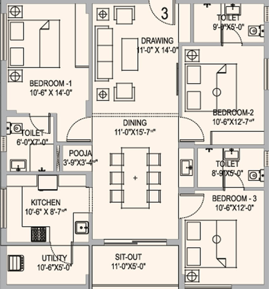 3 BHK Flat in MVV Sunrise in Madhurawada, Visakhapatnam - Image 390153