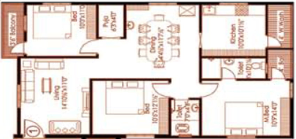 3 BHK Flat in MK Sapphire in Pothinamallayya Palem, Visakhapatnam - Image 488840