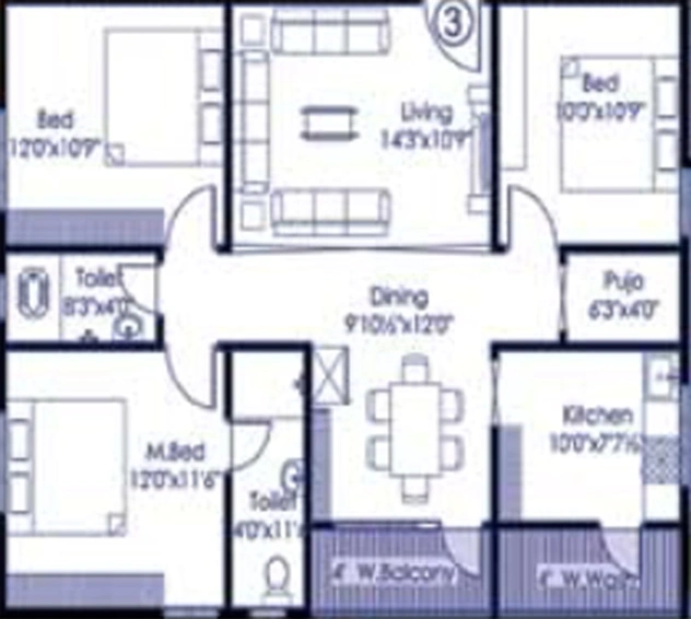 3 BHK Flat in MK Sapphire in Pothinamallayya Palem, Visakhapatnam - Image 488839