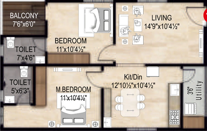 2 BHK Flat in MK Elite in Pothinamallayya Palem, Visakhapatnam - Image 489511
