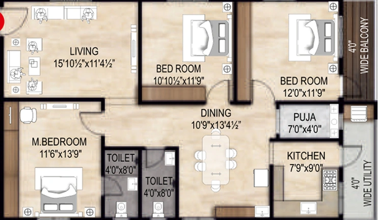 3 BHK Flat in MK Elite in Pothinamallayya Palem, Visakhapatnam - Image 489516