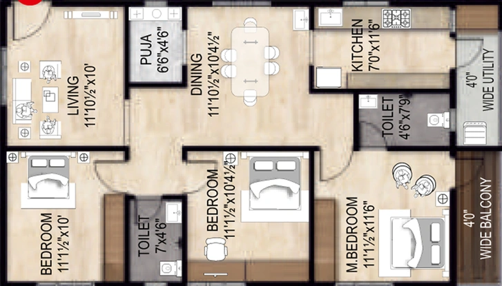 3 BHK Flat in MK Elite in Pothinamallayya Palem, Visakhapatnam - Image 489514
