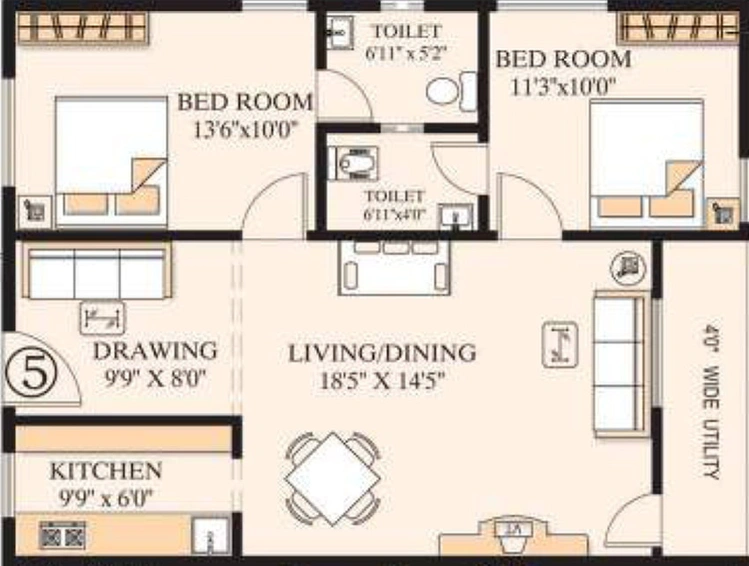 2 BHK Flat in Bhoomatha Sai Durga Enclave in Pothinamallayya Palem, Visakhapatnam - Image 489579