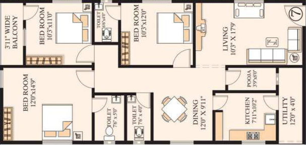 3 BHK Flat in Bhoomatha Sai Durga Enclave in Pothinamallayya Palem, Visakhapatnam - Image 489583
