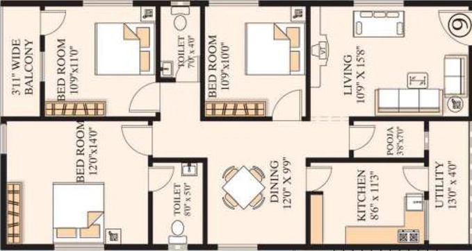 3 BHK Flat in Bhoomatha Sai Durga Enclave in Pothinamallayya Palem, Visakhapatnam - Image 489582