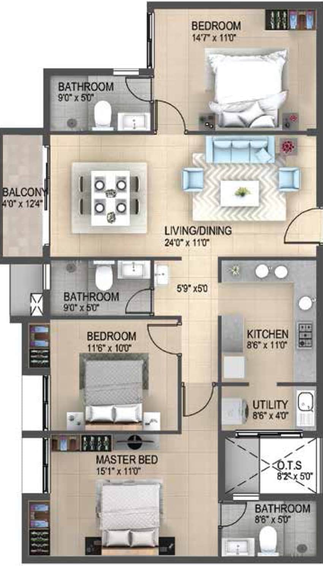 3 BHK Flat in Casagrand Cosmos in Vellakinar, Coimbatore - Image 382342