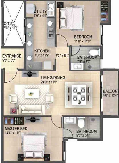 2 BHK Flat in Casagrand Cosmos in Vellakinar, Coimbatore - Image 382339