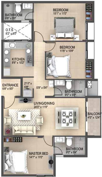 3 BHK Flat in Casagrand Cosmos in Vellakinar, Coimbatore - Image 382341