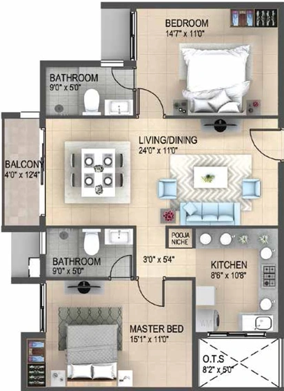 2 BHK Flat in Casagrand Cosmos in Vellakinar, Coimbatore - Image 382340