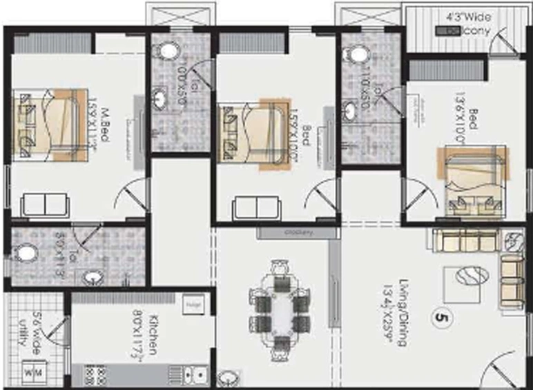 3 BHK Flat in Vaishno Elite in Madhurawada, Visakhapatnam - Image 489936