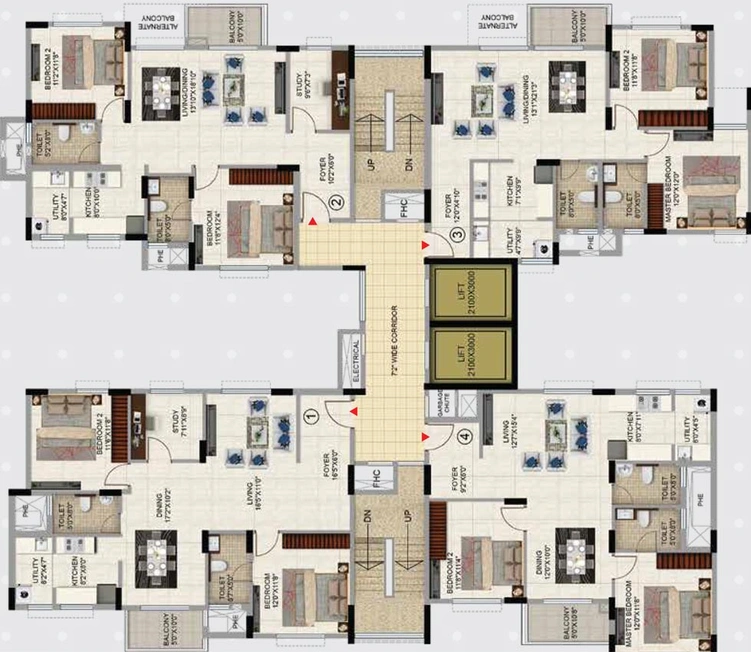 Floor Plan of Sattva Navaratna Residency in Avinashi Main Road, Coimbatore - Image 6573
