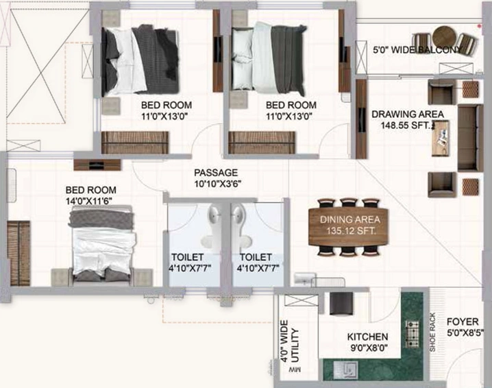3 BHK Flat in Lifestyle Galaxia in Chandrasekharpur, Bhubaneswar - Image 496419
