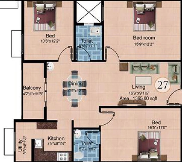 3 BHK Flat in Marutham Galaxy in Koundampalayam, Coimbatore - Image 443110