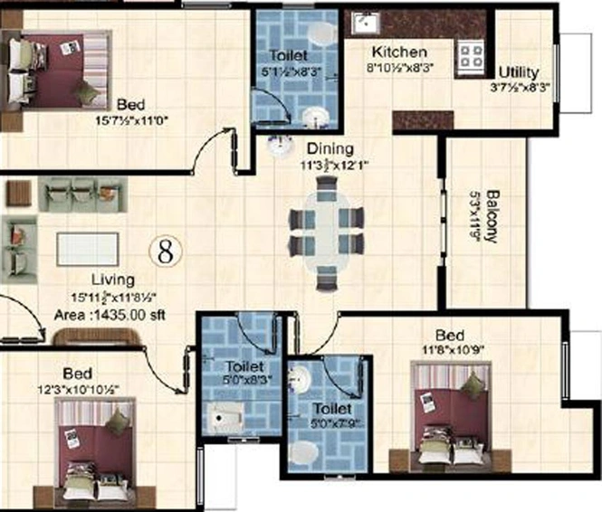 3 BHK Flat in Marutham Galaxy in Koundampalayam, Coimbatore - Image 443111