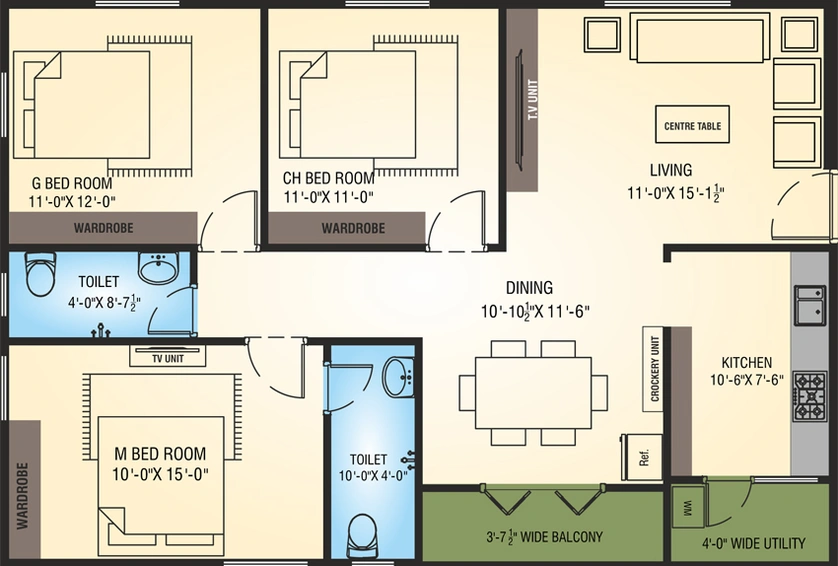 3 BHK Flat in Pan Venkayyamma Nilayam in Pothinamallayya Palem, Visakhapatnam - Image 490028