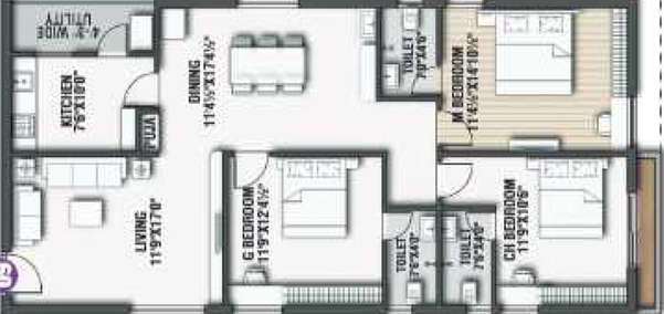 3 BHK Flat in KVR Luxe in Yendada, Visakhapatnam - Image 659209