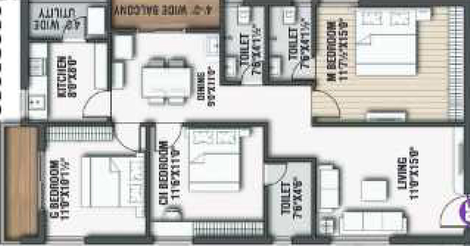 3 BHK Flat in KVR Luxe in Yendada, Visakhapatnam - Image 659208