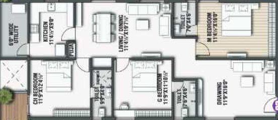 3 BHK Flat in KVR Luxe in Yendada, Visakhapatnam - Image 659210