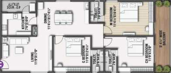3 BHK Flat in KVR Luxe in Yendada, Visakhapatnam - Image 659212
