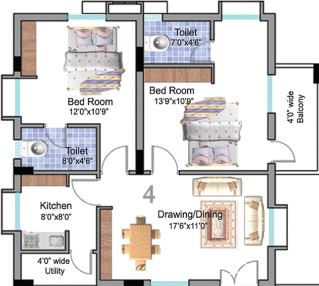 2 BHK Flat in Vaishno Heights in Kurmannapalem, Visakhapatnam - Image 490370