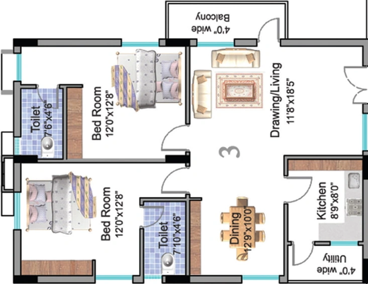 2 BHK Flat in Vaishno Heights in Kurmannapalem, Visakhapatnam - Image 490372