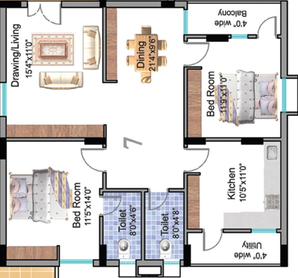 2 BHK Flat in Vaishno Heights in Kurmannapalem, Visakhapatnam - Image 490373